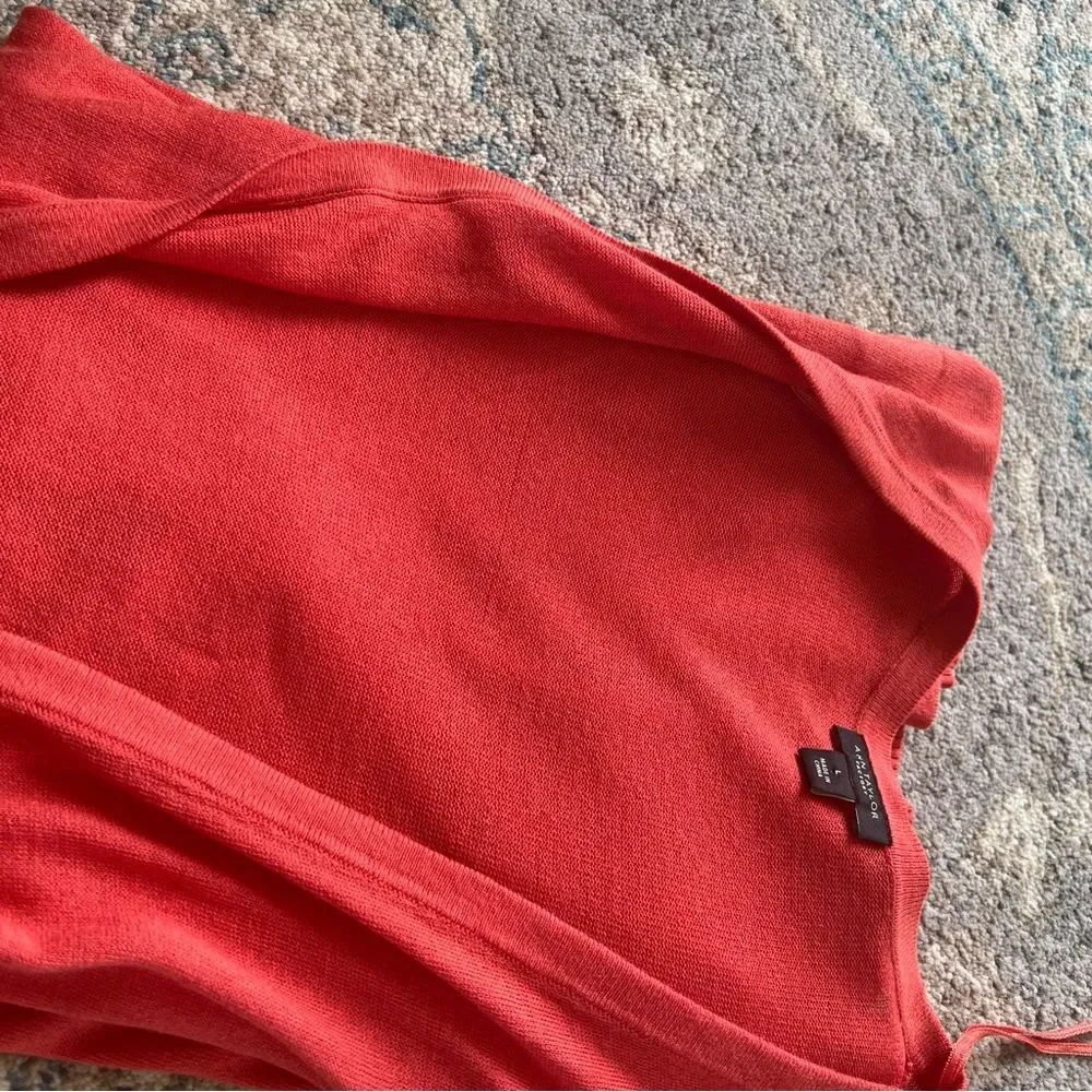 Ann Taylor Coral Cedar Open Front Viscose Knit Lightweight Cardigan Sweater